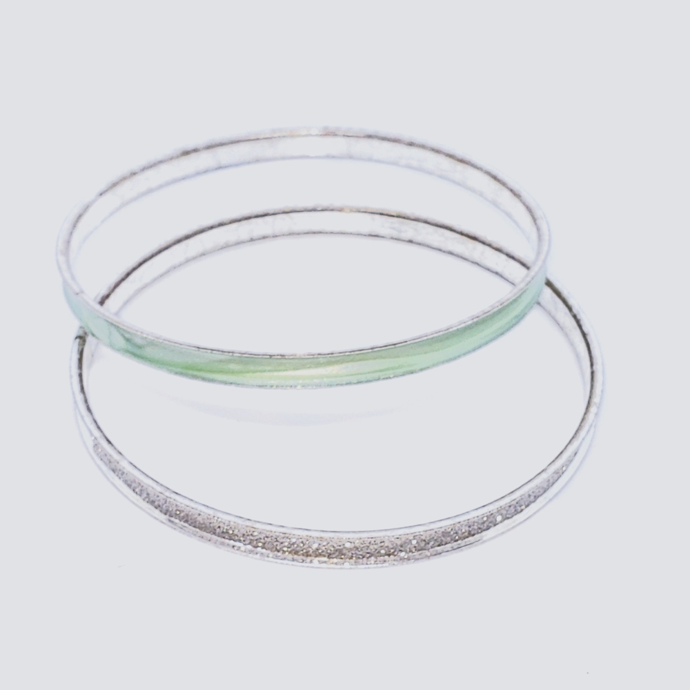 Set Of Vintage Bangle Bracelets Mint Green Swirl & Silver Sparkle GUC